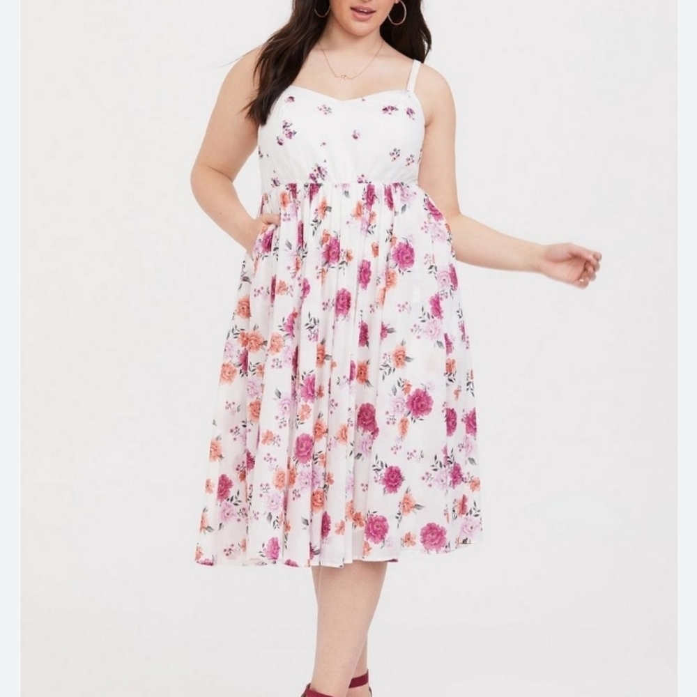 Torrid white floral challis midi dress